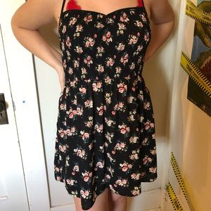 Black razor back dress with pink coral design